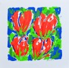 'Vier Felrode Tulpen in Blauw-Groen'
